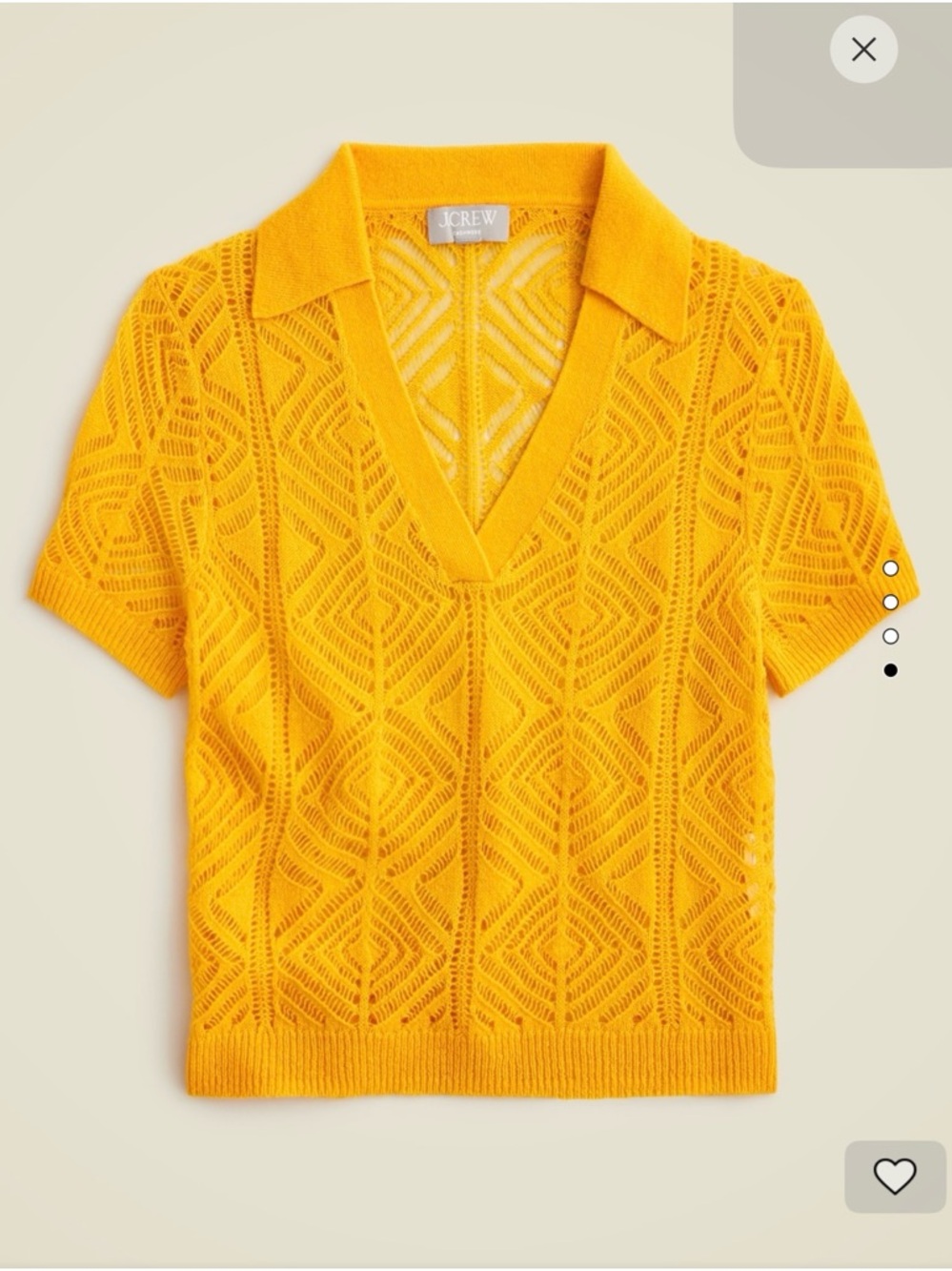 NWT J.Crew Cashmere lace pointelle sweater-polo ~ XS ~ Sunflower (Orange)